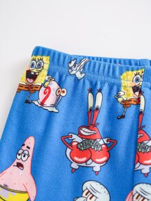 SpongeBob SquarePants | SHEIN ملابس منزلية ضيقة للرضيع الذكر بقمة ذات رقبة مستديرة وأكمام طويلة وبنطال طويل - الأزرق - مشاهدة 6
