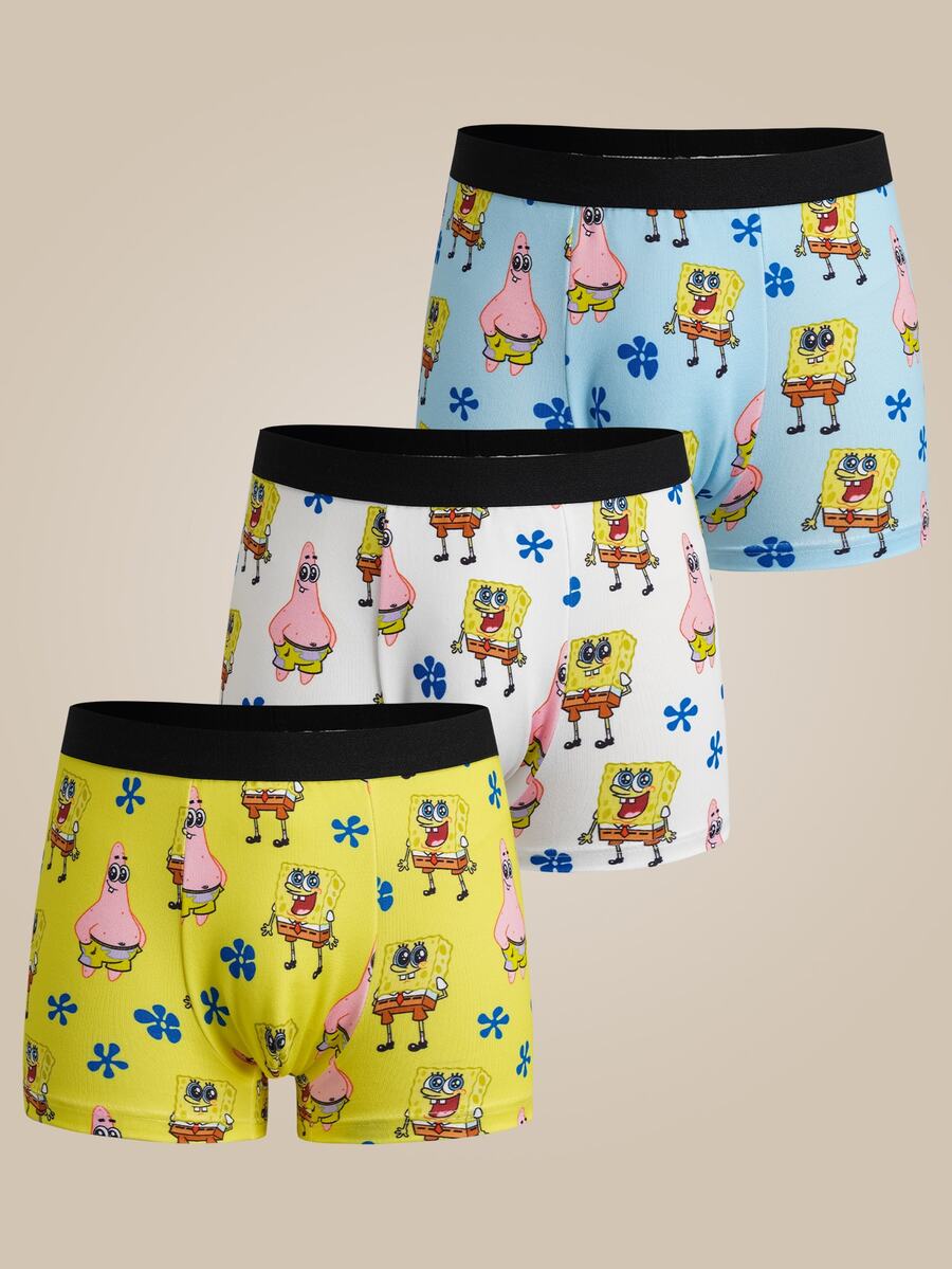 SpongeBob SquarePants | SHEIN Tween Boy Cartoon Print Elastic Waist Boxer Briefs - Blue and White - View 1