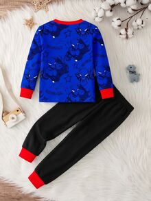 Young Boy Casual Minimalist Slim Fit Comfortable Crew Neck Short Sleeve Long Pants Loungewear, Suitable For Spring/Summer, Classic Handsome Spider Web Spider Hero Character Graphic Print, Suitable For Autumn/Winter - Multicolor - View 3