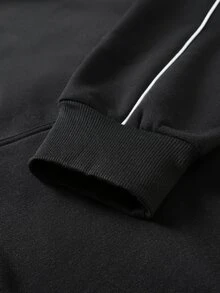 Manfinity Roghcode 男士拼色連帽衛衣與運動長褲休閒日常套裝 - 黑色 - 查看 7