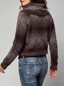 SHEIN Autumn/Winter Fashion Tie-Dye High Neck Long Sleeve Sweater - Coffee Brown - View 2