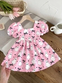 SHEIN Baby Girl Cute Geometric Knit Jacquard Sundress For Summer Holiday - Baby Pink - View 3