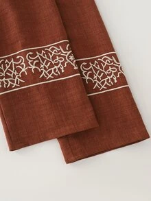 LUMIGAL Women's Linen V-Neck Long Sleeve Embroidered Casual Shirt - Redwood - View 5