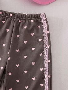 SHEIN 女嬰可愛波點愛心衛衣與鬆緊腰長褲套裝 - 棕色 - 查看 6