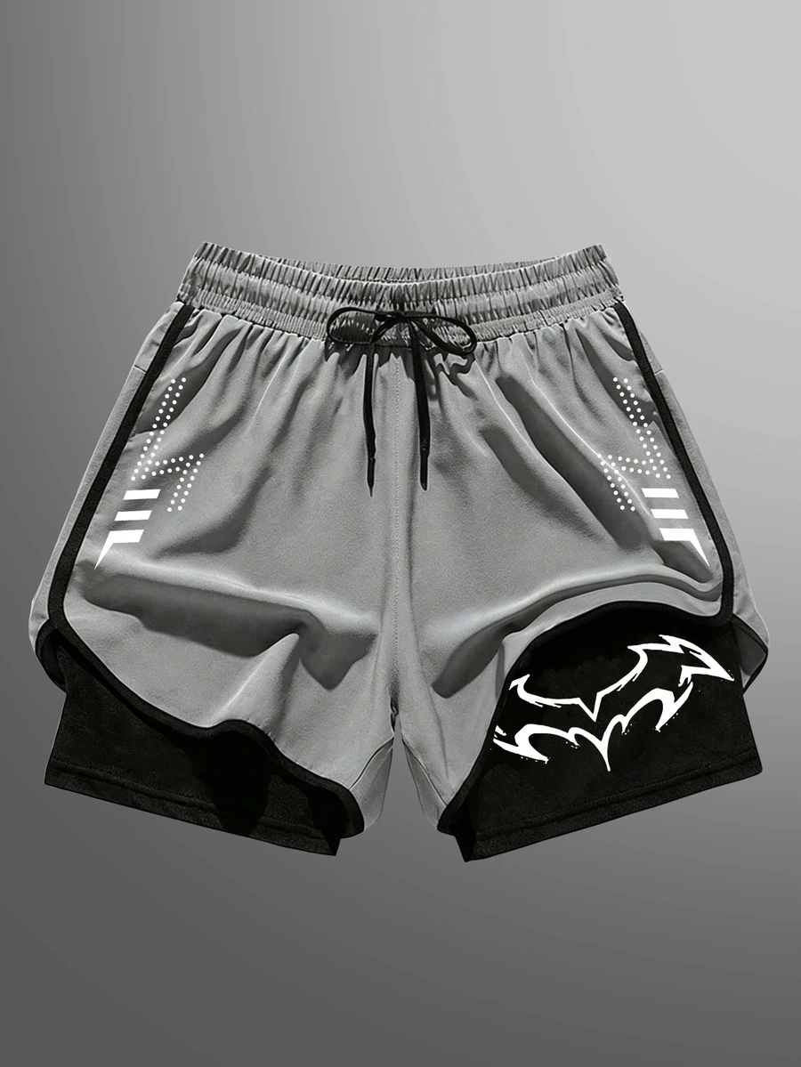 Gym Rark Pantalones cortos deportivos de hombre con estampado de murciélagos y bloques de color - Gris - Ver 1