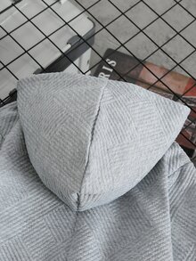 SHEIN Boys Casual Sports Jacket: Textured Jacquard Pattern Full Zip Hooded Sweatshirt With Slanted Pockets, Solid Gray Long Sleeve - Grey - View 3