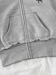 SHEIN 青少年女孩灰色拉鍊連帽衛衣與運動長褲休閒套裝 - 灰色 - 查看 4
