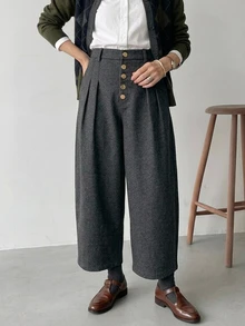 FRIFUL Women's Casual 1960s 1950s Versatile Button Pocket Pants Teachers' Day Brunch Office Grey Cold Weather Fall - Grey - View 6