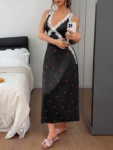 Napfluff 女款蕾絲睡裙，性感高端奢華風居家服 - 黑色 - 查看 3