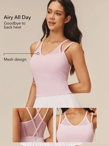 OutZeal Women Sports Bra Gym Workout Yoga Bra-In Removable Pads Back Mesh Panel Active Top - Baby Pink - View 2