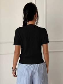 SHEIN Unity Casual Versatile Short Sleeve Knit Top - Black - View 2