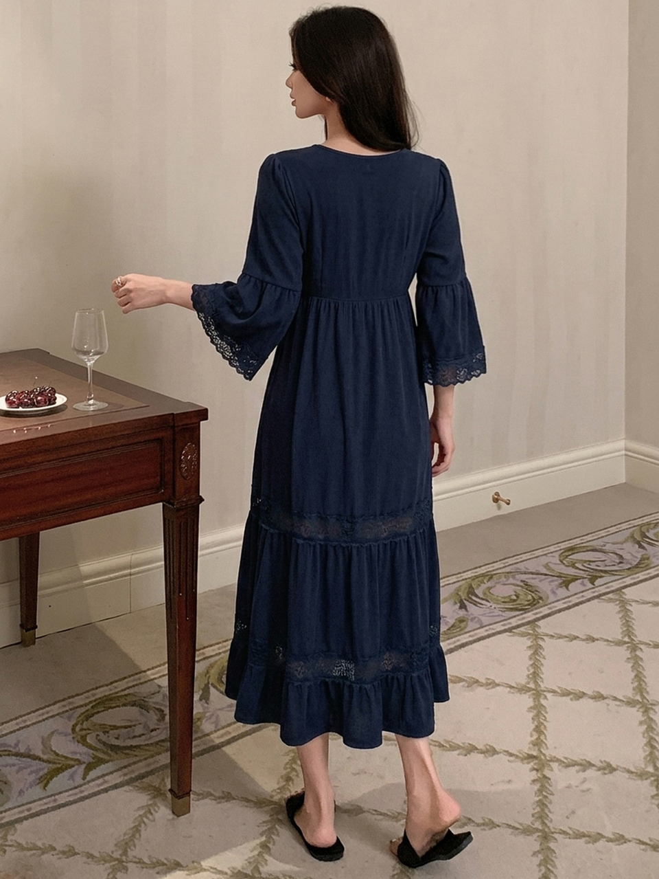 Women's V-Neck Waist-Cinching Long Casual Dress Vacation