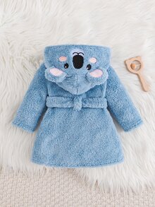 Cozy Pixies 新生兒嬰兒睡衣 藍色 3D 耳朵考拉圖案 雙面珊瑚絨保暖內裡 舒適保暖睡衣 - 藍色 - 查看 2