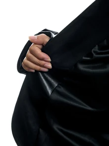 LYSMO Women's Autumn/Winter New Solid Color PU Leather Long Sleeve Pleated Fashion Jacket - Black - View 8