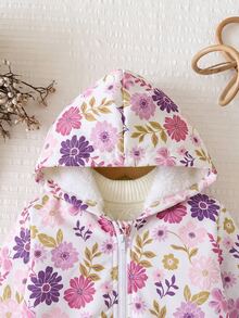 SHEIN 女嬰秋冬可愛粉色愛心圖案燈芯絨連帽保暖內裡夾克 - 彩色 - 查看 4