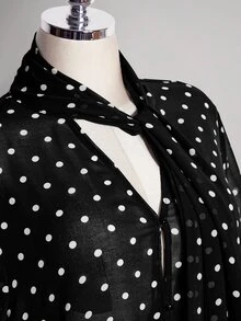 SHEIN ICON Áo sơ mi chiffon cổ chữ V thắt nơ ruy băng, tay chuông rộng, chấm bi phong cách vintage Y2K, xuyên thấu, viền bèo nhún, dáng rộng, size lớn - Đen và trắng - Xem 6