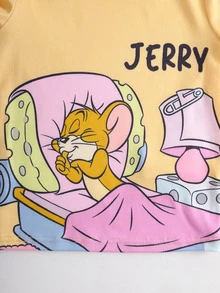 TOM & JERRY X SHEIN Young Girl Letter Print Short Sleeve T-Shirt And Long Pants Loungewear Set - Pink - View 3