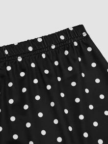 Sweetra Plus Size Early Autumn Ribbed Watermark Polka Dot Asymmetric Neckline Fitted Top And Bodycon Mini Skirt 2 Pieces Set - Black and White - View 16