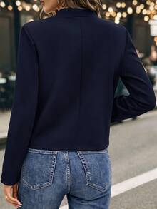 SHEIN LUNE CURVE Women's Autumn/Winter Vintage Napoleon Double-Breasted Short Jacket, Slimming And Versatile, Suitable For Outings, Commuting And Daily Wear Fall - Navy Blue - View 2
