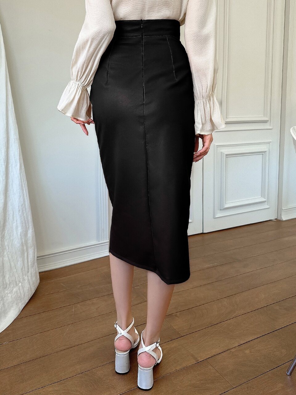 Women's Split Design Leather Skirt Elegant Skirt