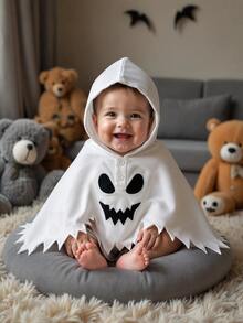 Newborn Baby Cute Halloween Hooded Cartoon Jacket Cape - White - View 2