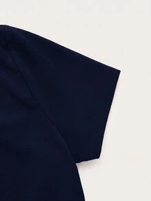 SHEIN ICON 女款圓領短袖高低下擺短版針織純色上衣 - 藏蓝色 - 查看 3