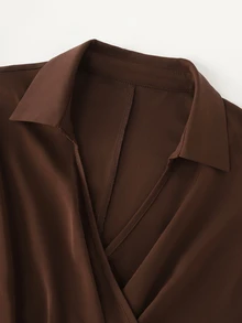 LUMIGAL Women's Coffee Color Wrap Asymmetric Hem Long Dress - Coffee - View 5