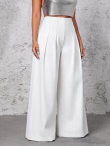 Selenza Plus Size Casual Versatile Solid Color Wide Leg Denim Jeans - White - View 4