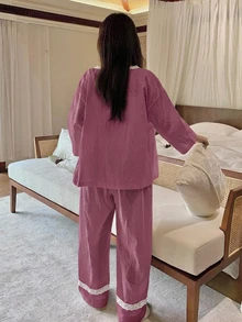Dazy Plus 3件組度假風居家服套裝，3D波點紋理面料，大尺碼女款白色睡衣套裝，春/夏季 - 中紫紅色 - 查看 2