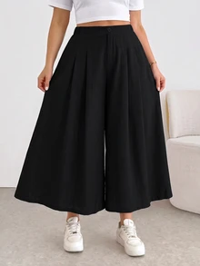 Shapeblank Celana Panjang Ukuran Besar Kasual Serbaguna Warna Polos dengan Potongan Lebar - Hitam - View 4