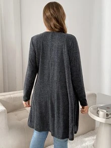 Shapeblank Plus-Size Women's Autumn/Winter Casual Western Gothic Stretch Grey Long Cardigan Office Formal Teacher Club - Black - View 2