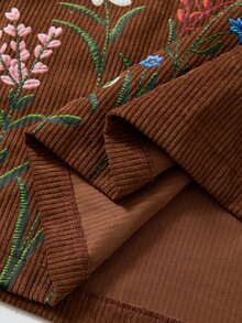 Rusticease Gaun Lengan Panjang Motif Bunga Sederhana Ukuran Plus - Coklat - View 5