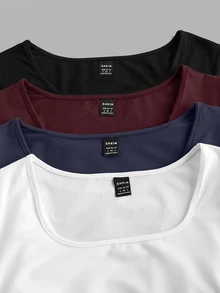 SHEIN EZwear 4件裝休閒極簡純色女款短袖T恤 - 彩色 - 查看 11