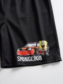 SpongeBob SquarePants | SHEIN 2pcs/Set Fun Casual Style Tween Boy Crew Neck Short Sleeve T-Shirt & Shorts Comfortable Two Pieces Set - Multicolor - View 7