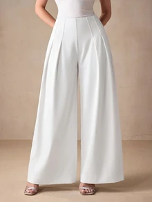 Selenza Plus Size Casual Versatile Solid Color Wide Leg Denim Jeans - White - View 8