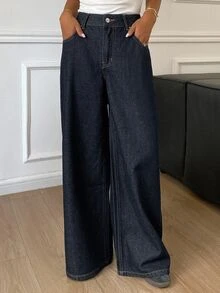 Livesso Tall Women's Loose Straight Leg Casual Denim Jeans Fall - Dark Wash - View 6