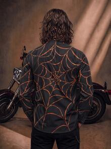 Fenqiro Men's Spider Web Print Long Sleeve Shirt - Multicolor - View 2