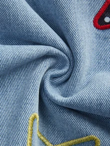 ROMWE Avant Y2K Street Casual Plaid Fun Star Embroidery Low Waist Retro Women's Cropped Wide Leg Denim Jeans - Blue - View 5