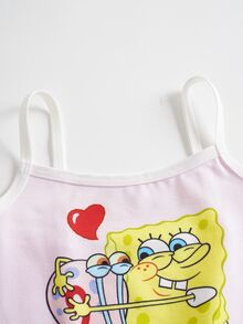 SpongeBob SquarePants | SHEIN طقم ملابس داخلية كاميسول وشورت بطبعة كرتونية للفتيات الصغيرات - وردي - مشاهدة 4