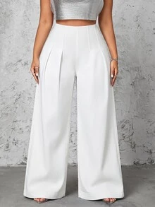 Selenza Plus Size Casual Versatile Solid Color Wide Leg Denim Jeans - White - View 6