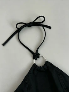 SHEIN Unity 女款休閒百搭日常牛仔吊帶短褲 - 黑色 - 查看 3