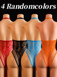 ChaseTheNight Randomly Shipped 1pc/3pcs Women's Sexy Fishnet Bikini Sleeveless High Elastic Fishnet One-Piece Swimsuit, Random Color - Multicolor - View 4