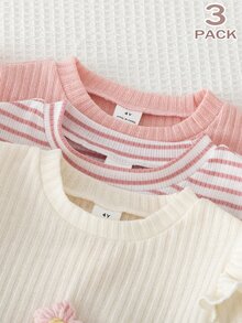 Toddler Girls Polyester Round Neck Long Sleeve Striped Embroidery Ruffle Regular Regular Fit Princess T-Shirt Back To School Fall Multicolor - Multicolor - View 8