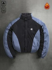 PAVTROS Men's Colorblock Casual Streetwear Versatile Winter Padded Coat Vacation Hiking Blue Checkered - Blue - View 1