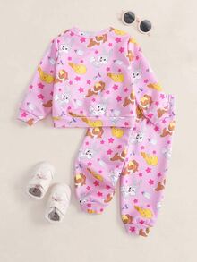 LOONEY TUNES X SHEIN طقم بلوزة وسروال رياضي بطبعة كرتونية للبنات الصغيرات - وردي - مشاهدة 2
