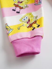 SpongeBob SquarePants | SHEIN Baby Girl Striped Short Sleeve Top And Long Pants Loungewear Set - Pink - View 7