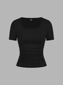 SHEIN EZwear 4件裝休閒極簡純色女款短袖T恤 - 彩色 - 查看 4