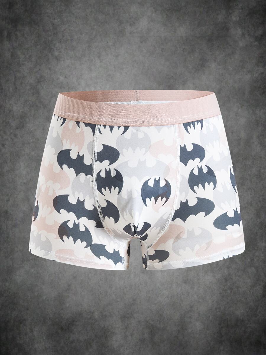 BATMAN X SHEIN Men's Bat Pattern Print Boxer Briefs - Apricot - View 1