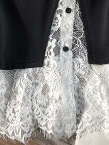Lacomfia Women's 2 In 1 Long Sleeve Lace Patchwork Casual Versatile Plus Size Sweatshirt - Black - View 6