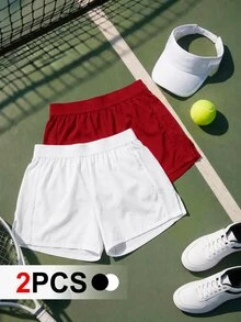SHEIN Cheerettes 女款簡約百搭網眼運動短褲 2件/包 - 彩色 - 查看 1